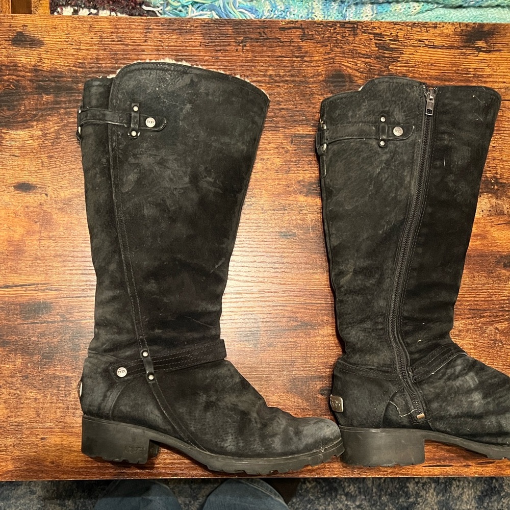 UGG Jillian Shearling Lined Black Suede 3051 Riding Zip Tall Winter Boot